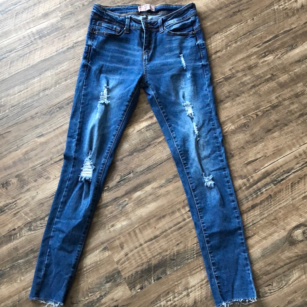 Wax Jean distressed stretch denim capris